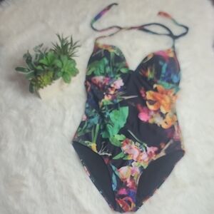 Old Navy Floral Black One-Piece Swimsuit